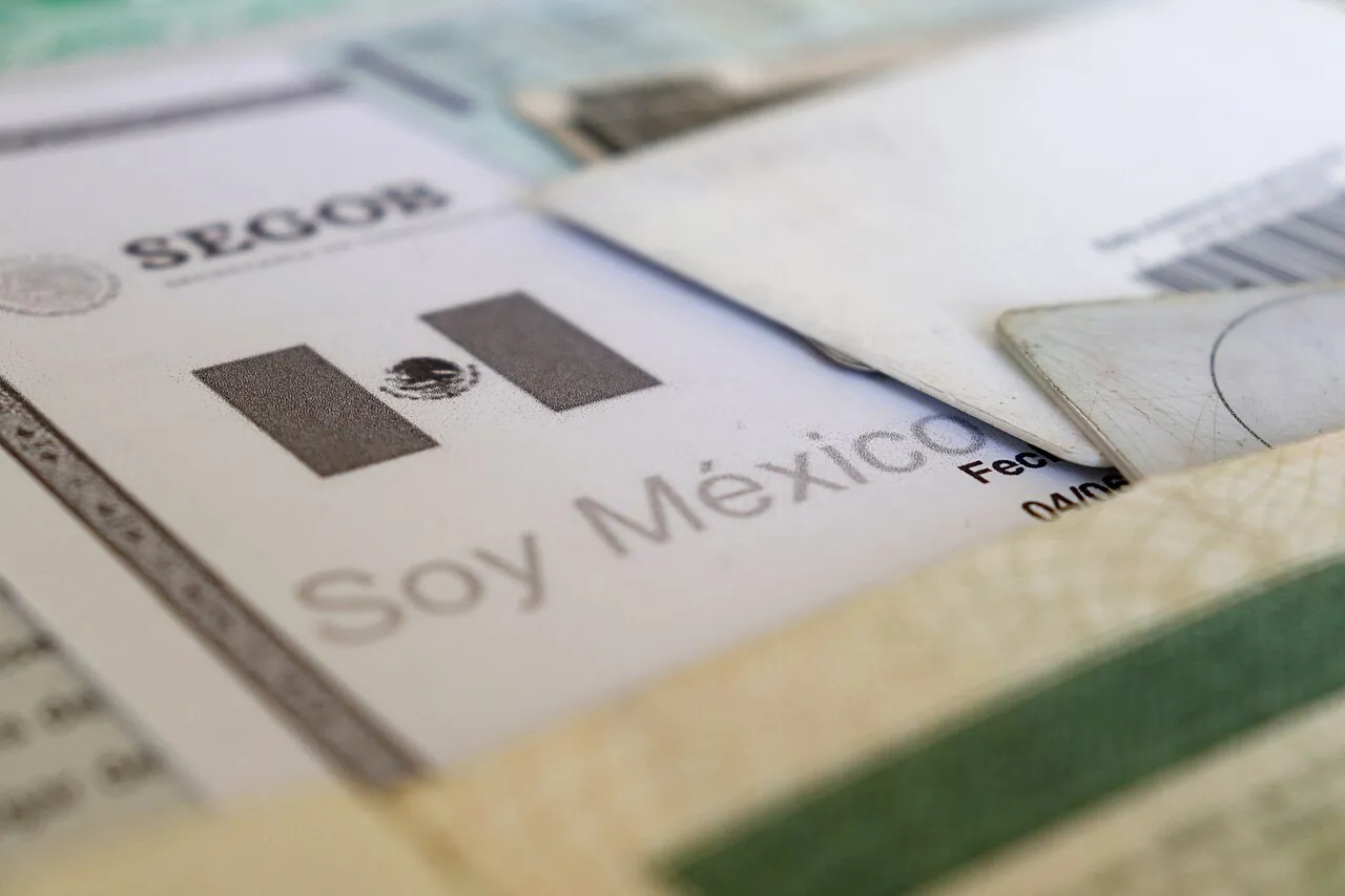 Detalle de documentos oficiales de identidad mexicanos con el membrete de la SEGOB